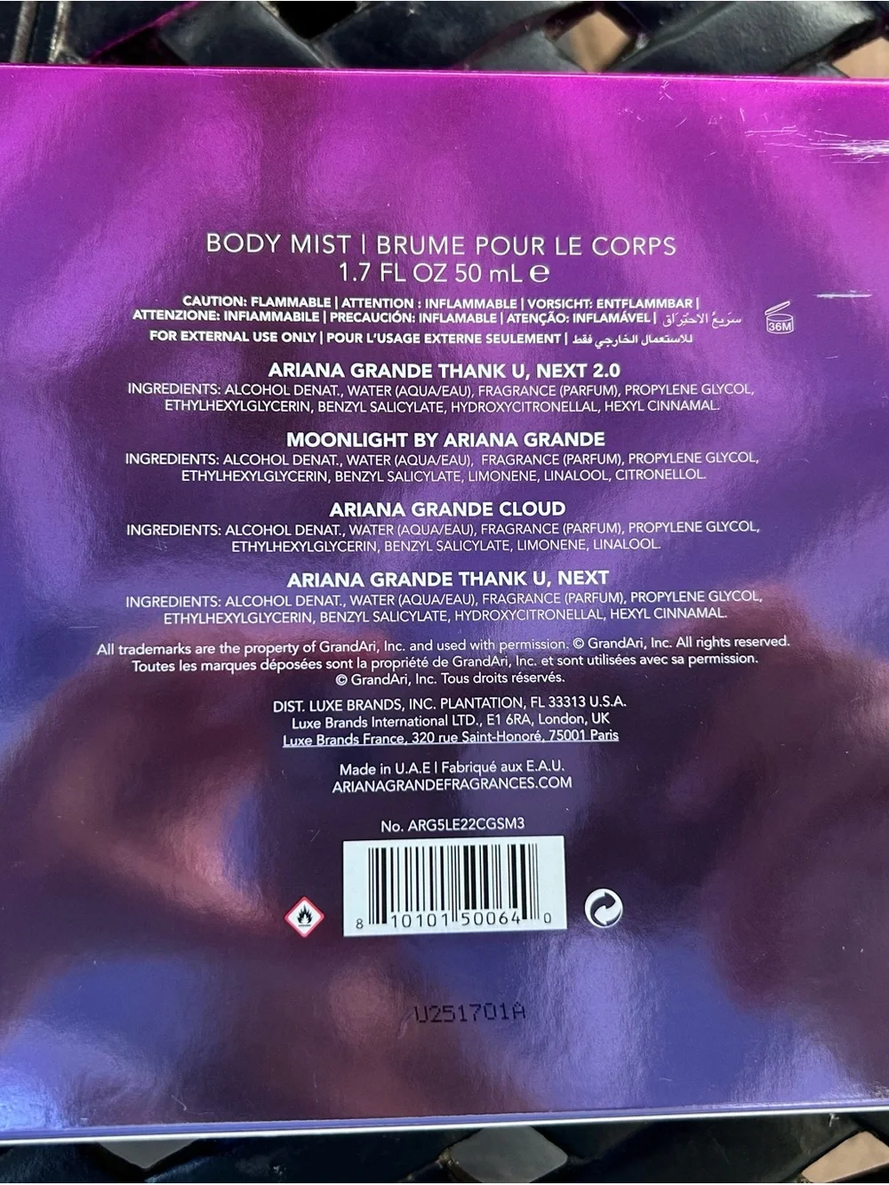 Ariana Grande product labeled
